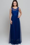 Uzun Saks Mavi Dantel Detaylı Tüllü Elbise AR36808