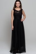 Uzun Siyah Dantel Detaylı Tüllü Elbise AR36808