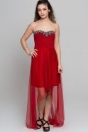 Uzun Kırmızı Simli Straplez Elbise AR36819