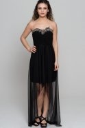 Uzun Siyah Simli Straplez Elbise AR36819
