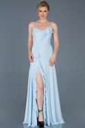 Buz Mavisi Uzun Bacak Dekolteli Mezuniyet Elbisesi ABU804