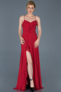 Kırmızı Uzun Bacak Dekolteli Mezuniyet Elbisesi ABU804