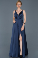 Lacivert Uzun Saten Yırtmaçlı Nişan Elbisesi ABU807