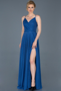 Saks Mavi Uzun Yırtmaçlı Abiye Elbise ABU808