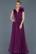 Violet Uzun Otriş Detaylı Kemerli Abiye Elbise ABU823