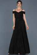 Siyah Kayık Yaka Simli Nişan Elbisesi ABU768