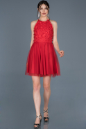 Kırmızı Kısa Çiçekli Mezuniyet Elbisesi ABK416