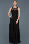 Siyah Uzun Güpürlü Kolsuz Mezuniyet Elbisesi ABU837