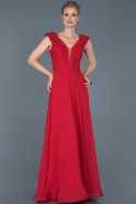 Kırmızı Uzun Yaka Detaylı Nişan Elbisesi ABU853