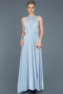 Buz Mavisi Uzun Dekoltesiz Mezuniyet Elbisesi ABU818