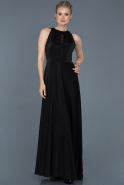 Siyah-Siyah Uzun Dekoltesiz Mezuniyet Elbisesi ABU818