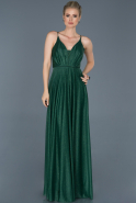 Zümrüt Yeşili Uzun Simli Askılı Mezuniyet Elbisesi ABU869