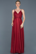 Kırmızı Uzun Simli Askılı Mezuniyet Elbisesi ABU869