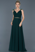Zümrüt Yeşili Uzun Otrişli Tül Detaylı Mezuniyet Elbisesi ABU883