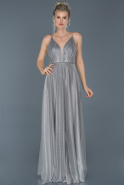 Gümüş Uzun İp Askılı Simli Mezuniyet Elbisesi ABU1081