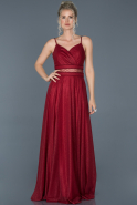 Kırmızı Uzun Kruvaze Yaka Tül Detaylı Mezuniyet Elbisesi ABU884