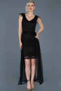 Siyah Kısa Tül Detaylı Davet Elbisesi ABK612