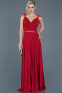 Kırmızı Uzun Otrişli Tül Detaylı Mezuniyet Elbisesi ABU883