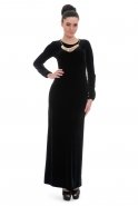 Siyah Kadife Uzun Abiye Elbise T2293