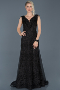 Siyah Uzun Güpürlü Tül Detaylı Abiye Elbise ABU909