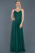 Zümrüt Yeşili Uzun Sırt Dekolteli Şifon Mezuniyet Elbisesi ABU926