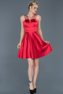 Kırmızı Kısa Saten Mezuniyet Elbisesi ABK622