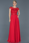 Kırmızı Uzun Güpürlü Abiye Elbise ABU941