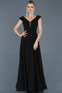 Siyah Uzun Yaka Detaylı Şifon Abiye Elbise ABU1487