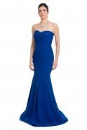 Saks Mavi Straplez Mezuniyet Elbisesi C7032