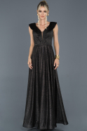 Siyah Uzun Simli Nişan Elbisesi ABU953