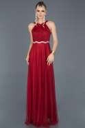 Kırmızı Uzun Taş Detaylı Davet Elbisesi ABU895