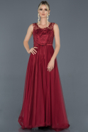 Kırmızı Uzun Tül Güpürlü Nişan Elbisesi ABU927