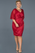 Kırmızı Kısa Simli Yarım Kol Davet Elbisesi ABK597
