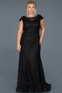 Siyah Güpürlü Taş İşlemeli Büyük Beden Nişan Elbisesi ABU959