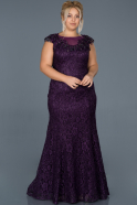 Violet Güpürlü Taş İşlemeli Büyük Beden Nişan Elbisesi ABU959