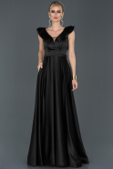Siyah Uzun Saten Nişan Elbisesi ABU956