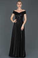 Siyah Uzun Kayık Yaka Nişan Elbisesi ABU969
