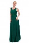 Uzun Zümrüt Yeşili Dekoltesiz Mezuniyet Elbisesi AN1162