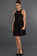 Kısa Siyah Volanlı Elbise D9151