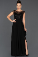 Siyah Uzun Bacak Dekolteli Transparan Simli Nişan Elbisesi ABU1019