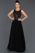 Siyah Uzun Taş İşlemeli Davet Elbisesi ABU1026
