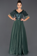 Yeşil Uzun Prenses Model Pullu Nişan Elbisesi ABU1028