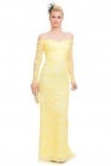Uzun Sarı Abiye Elbise ST5183
