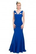 Uzun Saks Mavi Dekoltesiz Mezuniyet Elbisesi T2534