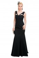 Uzun Siyah Dekoltesiz Mezuniyet Elbisesi T2534