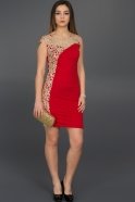 Kısa Kırmızı İşlemeli Şık Davet Elbisesi AR36815