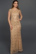 Uzun Gold Dekoltesiz Elbise AR36700