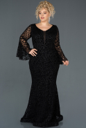 Siyah Güpürlü Büyük Beden Kadife Elbise ABU1050