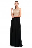 Uzun Siyah-Gold Abiye Elbise T2395