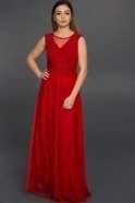 Uzun Kırmızı Simli Dekoltesiz Elbise AR36824